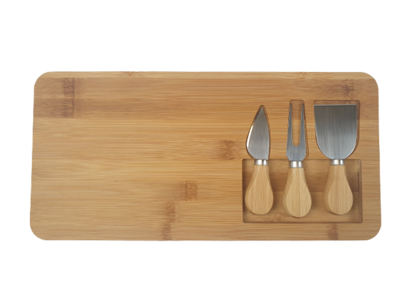 3 Piece Cheese Knife Set - Bamboo Cheese Cutting Board with Knives Set