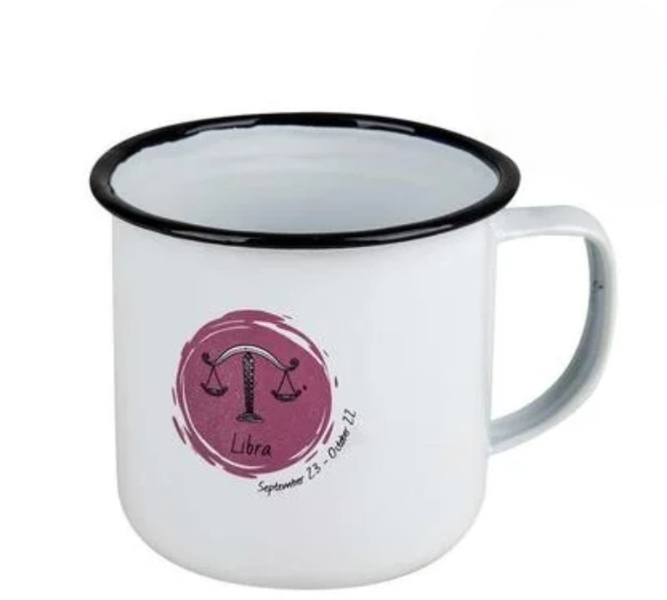 Libra Horoscope Enamel Mug 8cm - Travel-Friendly Astrology Cup