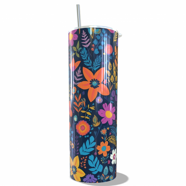 Stunning Double Walled Skinny Tumbler with Flower Pattern