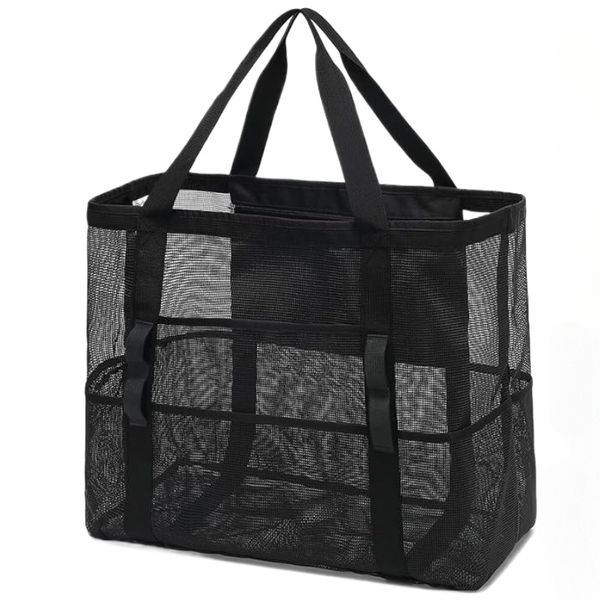 Mesh Beach Bag, Large Beach Tote with Zipper Pocket