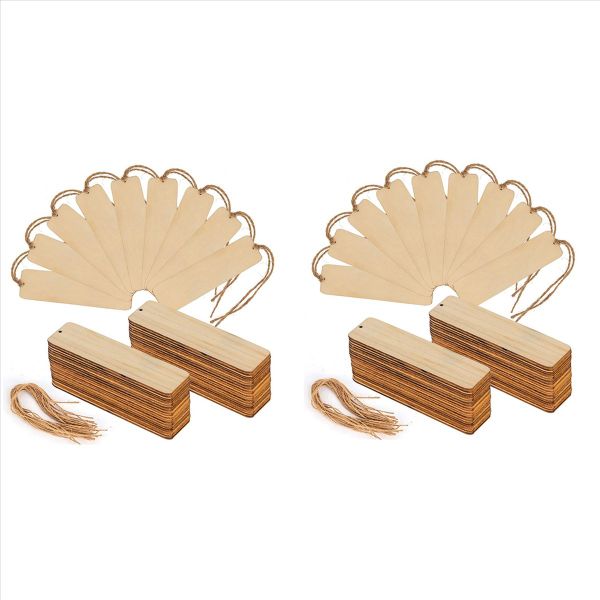 50 Pcs Wood Blank Bookmarks With Holes And Ropes Diy Craft Projects