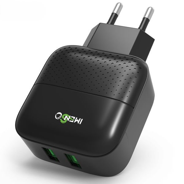 IMENSO Dual USB-A Charger Adapter for Smart Phones - Black
