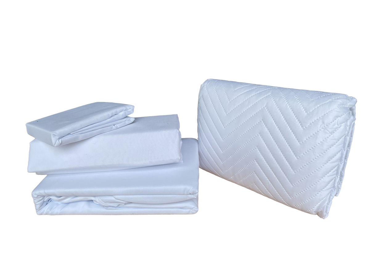 Afri Combo Full Bedding Plain Sheet with Bed Protector 5pc White Shop