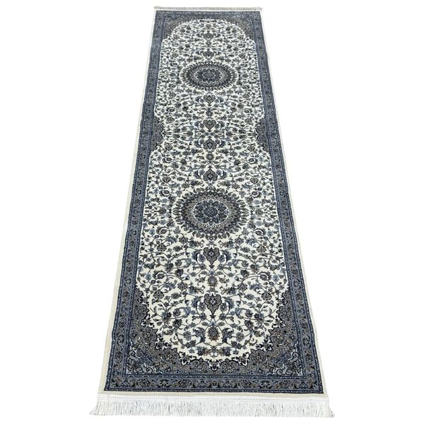 Exquisite Aman Persian Medallion Nain Machine-Made Ivory/Blue, 3mx80 Runner