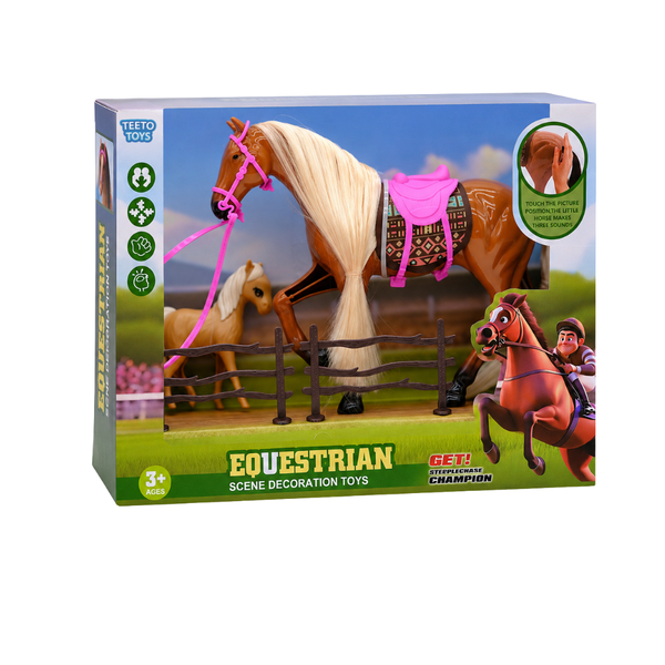 Toy Horse and Foal Set with Saddle and Sounds - Toys for Girls Kids
