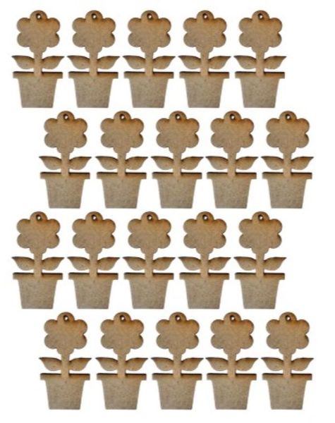 MDF Flower in Pot Keyring Blanks 7cm with 3mm Hole (3mm Blonde MDF)