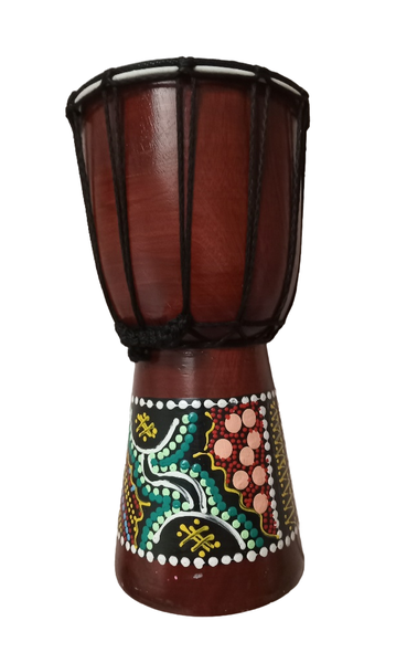 Djembe Hand Drum Handpainted Green Swirl Pink Dots 17cm x 30cm