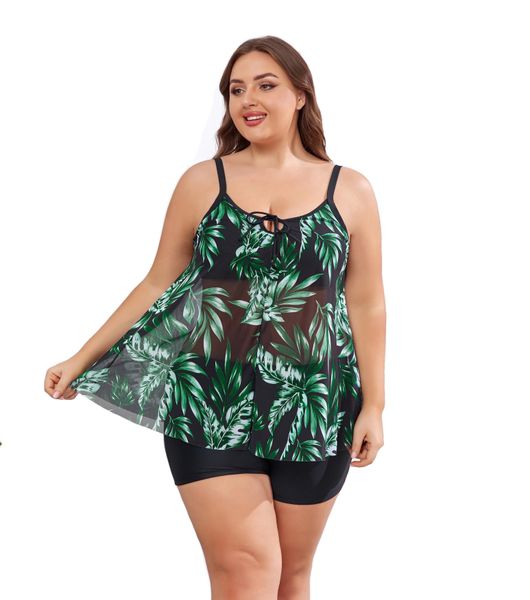 Plus Size Women's Tankini Swimsuit Flowy Swimdress Top with Separate Shorts