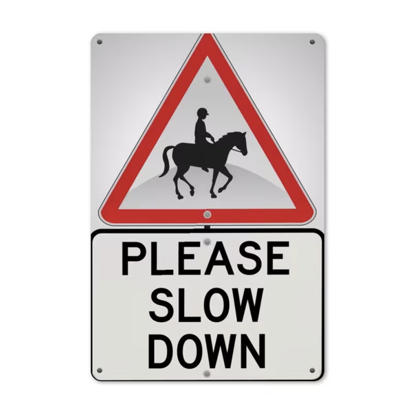 Decor Horse Riding Please Slow Down Metal Tin Warning Safety Sign - 30cm