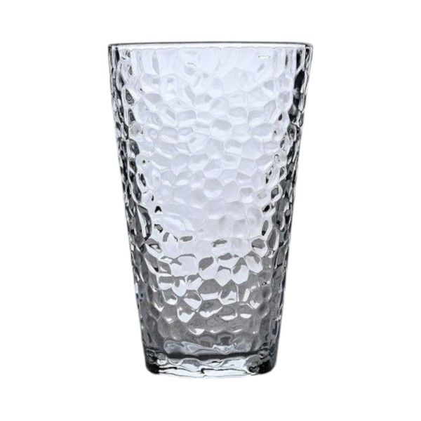 Hammered Glass Drinking Tumbler with Gold Rim - 350ML - Transparent