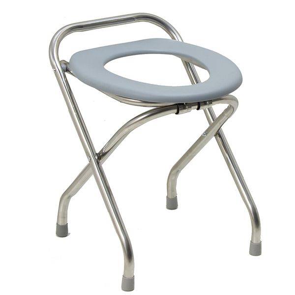 Foldable Stainless Steel Commode Chair Open Seat Design Silver Blue