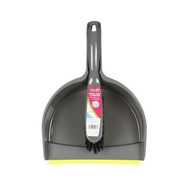 Plastic Grey Dustpan With Brush Set