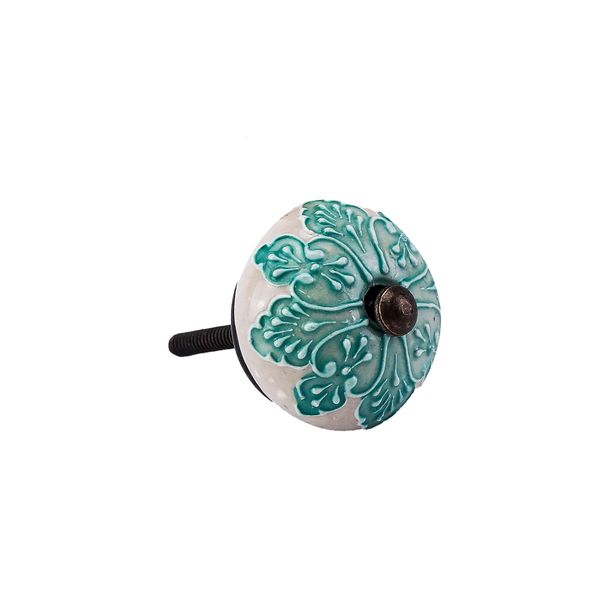 Round Knob - Floral Overlay - Aqua - Home Decor
