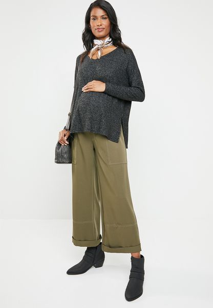 Women's Edit Maternity Stitch Detail Utility Pants - Fatigue