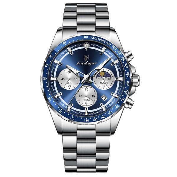 Poedagar Fashion Man Quartz Watch Waterproof Stainless Steel Luminous