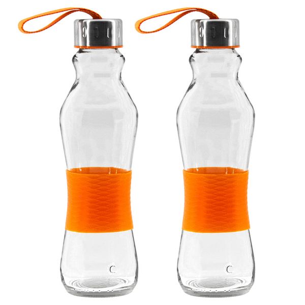 Consol 500ml Grip N Go Bottle With Strap Lid - Orange - 2 Pack