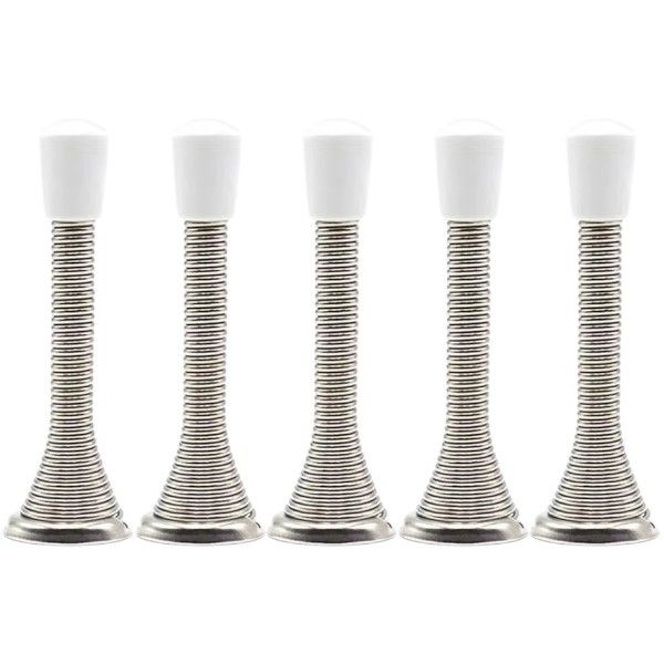 5 Piece - Iron Spring Door Stopper For Impact Protection - Silver