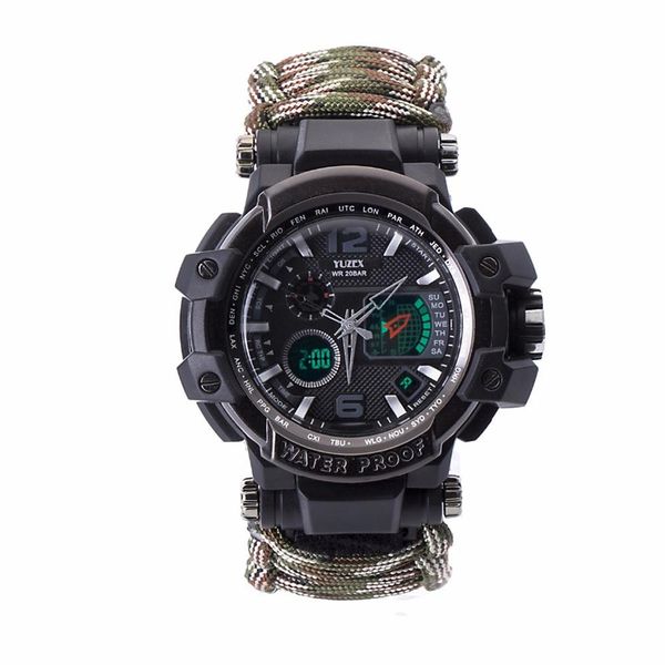 Outdoor Camping Multi-Functional Watch Survival Watch - Dark Green