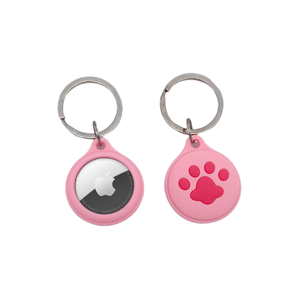 Apple Airtag Silicone Cover - Pink Dog Print Key Ring