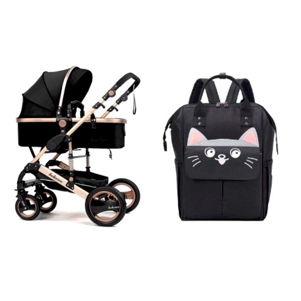 Q 2 in 1 Baby Stroller+Diaper Backpack -Black