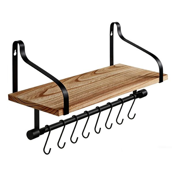 Janck Brown Wall Shelf Household Hanger Storage Shelves With Metal Hooks