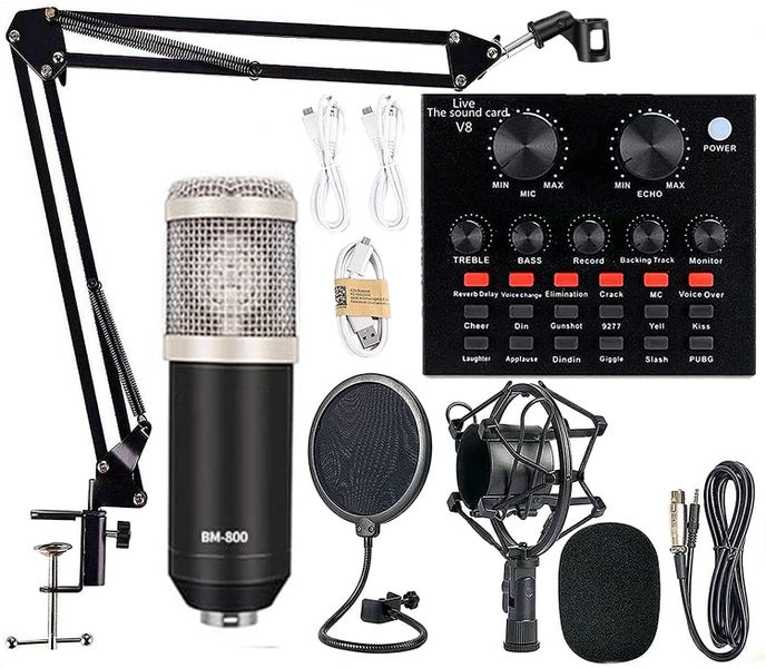 Podcast Equipment Bundle, BM-800 Mic Kit with V8 Live Sound Card