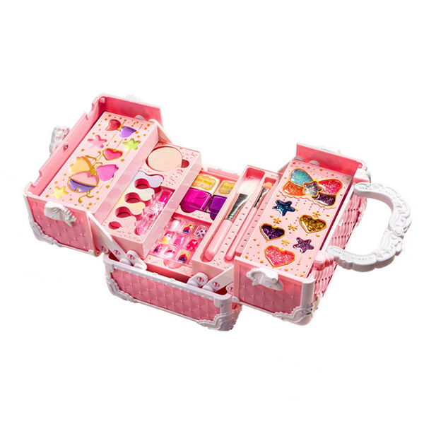 Girls Makeup Set Multilayer Kids Makeup Suitcase Toys Kit with Mirrors