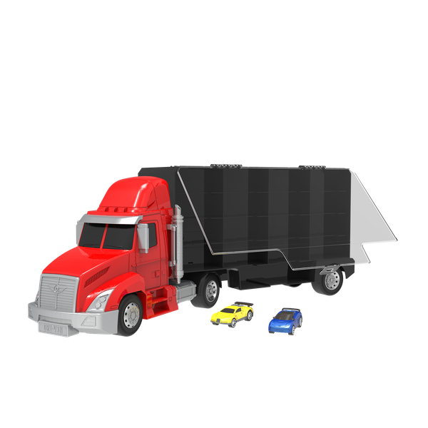 DRIVEN by Battat Turbo Transport - Pull-Back Cab Carrier Truck with 2 Cars