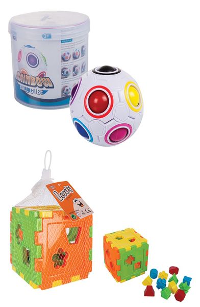 Fidget Mini Cube Rainbow Ball and Blocks Shape Sorter Plastic
