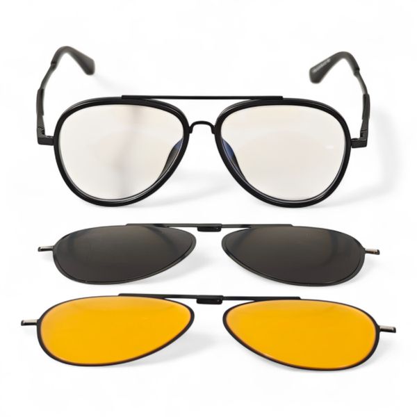 Men's Aviator Anti Blue Light Glasses Model 7705 Magnetic Dual Clip-On Lens