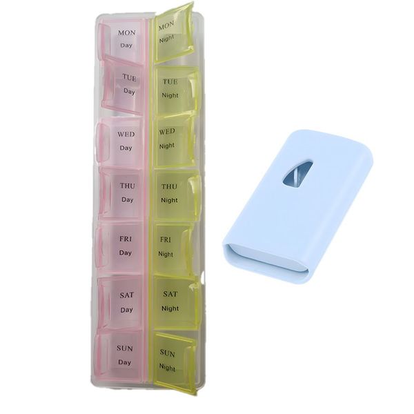 7 Days &amp; Nights (14 Squares) Pill Box + Sharp Safe Blade Pill Cutter Combo