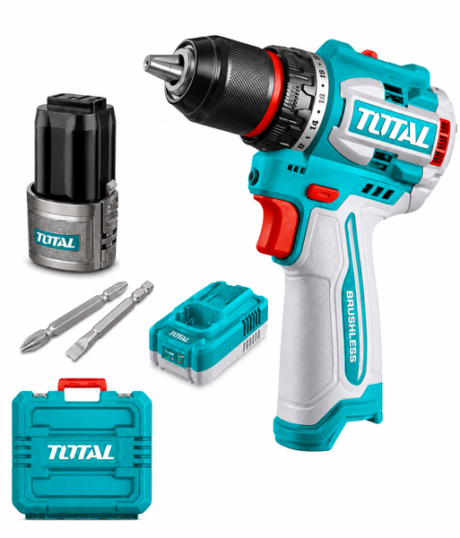 TOTAL Tools 16V Compact Brushless Cordless Drill Kit