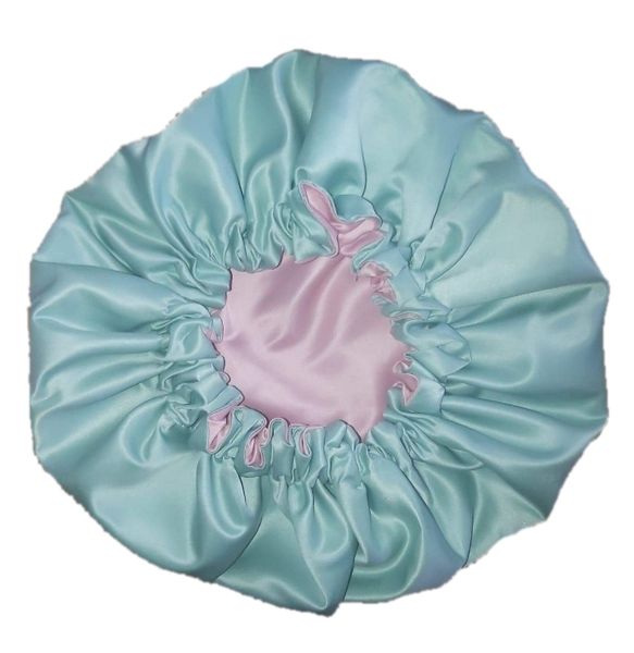 Lime Green and Pink Wide Comfortable Reversible Duchess Satin Bonnet