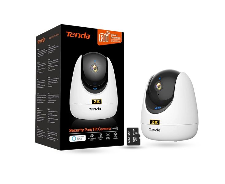 Tenda CP3 Pro 2K Security Camera WiFi-6 + MR A TECH 64GB MicroSD Card