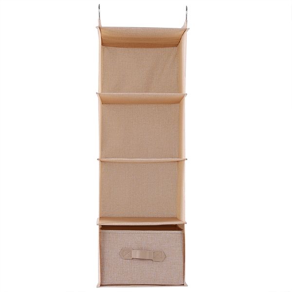 4 Shelf Hanging Closet Organizer with Drawer Beige Linenette Storage Bag