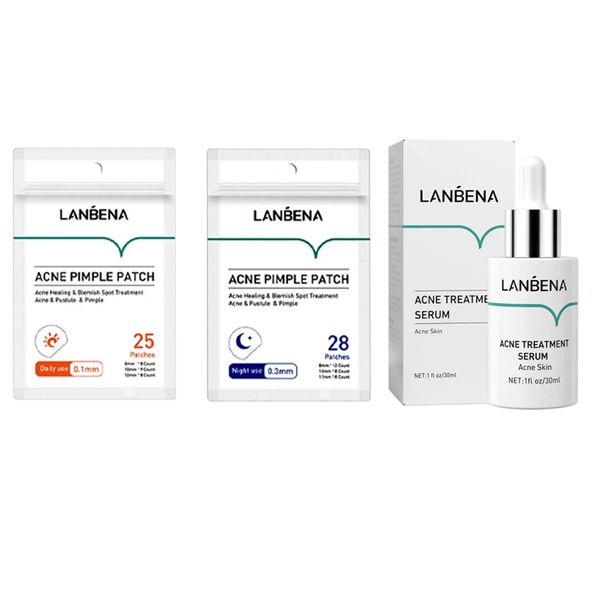 Lanbena Anti-Acne Treatment Serum and Day Night Pimple Patch Set