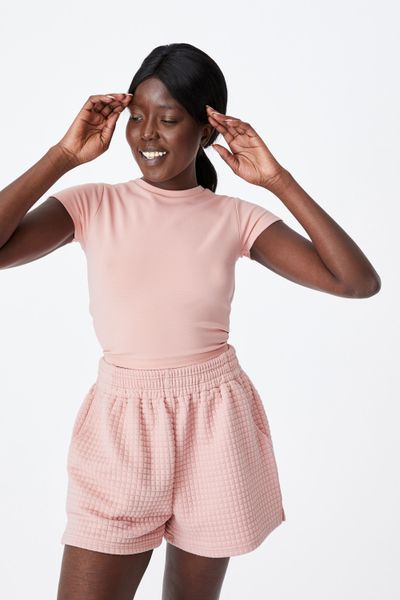 Women's Factorie Ruched Short Sleeve Backless Top - Silver Pink