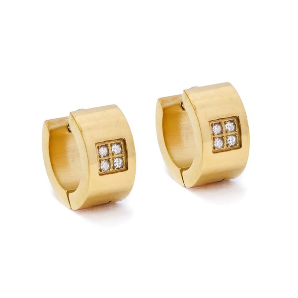 Xcalibur Stainless Steel Cubic Zirconia Square Detail Huggie Earrings