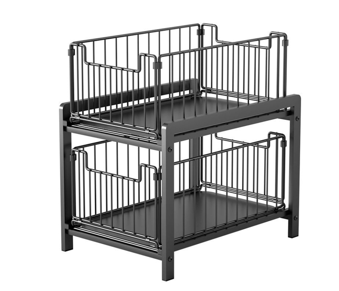 2-Tier Pull-Out Metal Storage Rack - Under Sink Kitchen Organizer