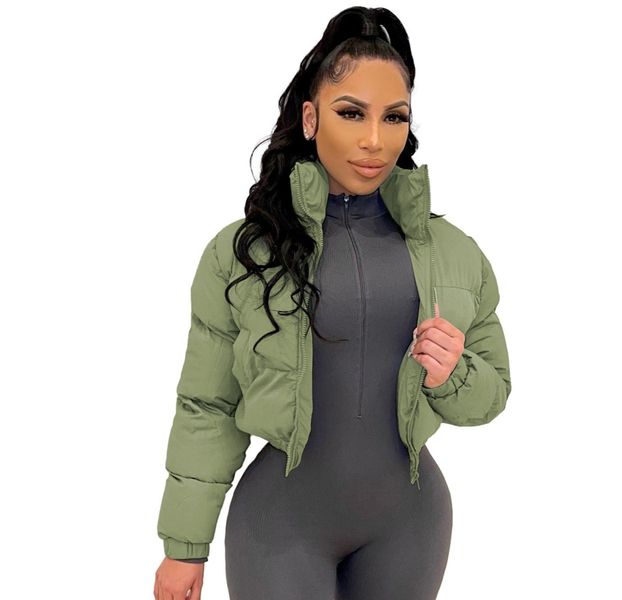 Puffer Jacket Women's Cropped Zip Up Padding Warm Quilted Jackets
