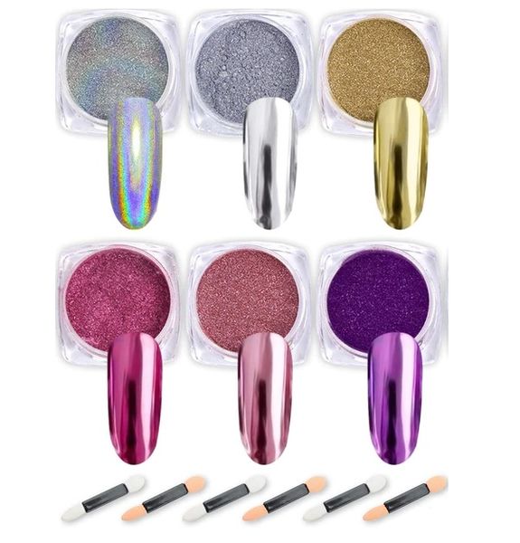 6 Piece Chrome Powder Nail Mirror Finish - Set 1