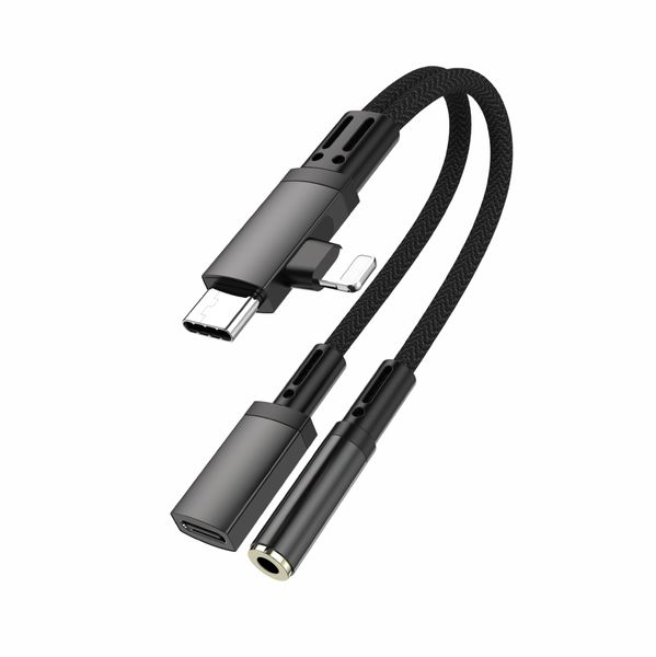 4-in-1 USB-C to 3.5mm Adapter with Mic Compatible with Smartphones