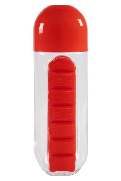 Water Bottle With Pill Box - Red