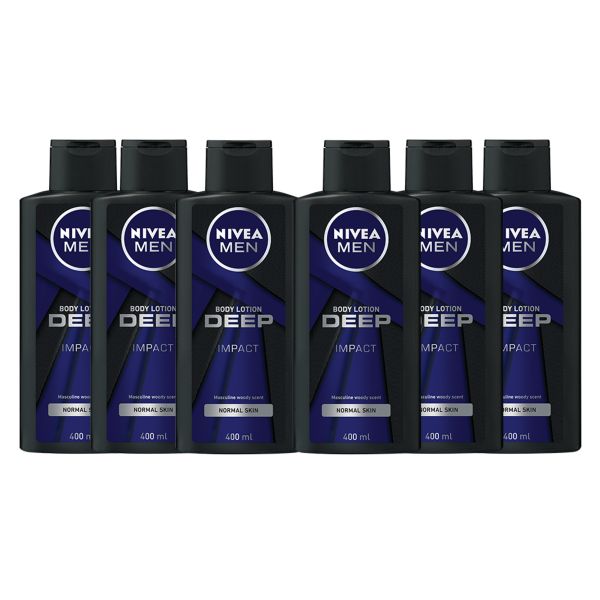 NIVEA MEN Deep Impact Body Lotion with Black Carbon, 6x400ml