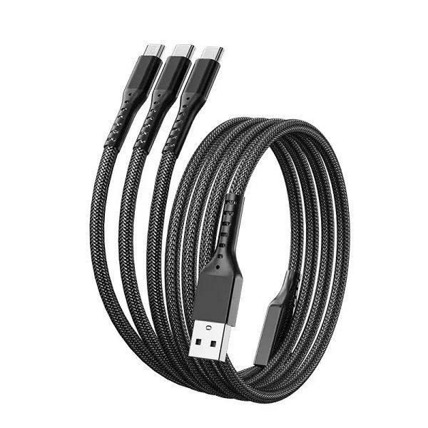 Cell Phone Charger Cable 5A 3 In 1 Micro USB Type C 66W - Black