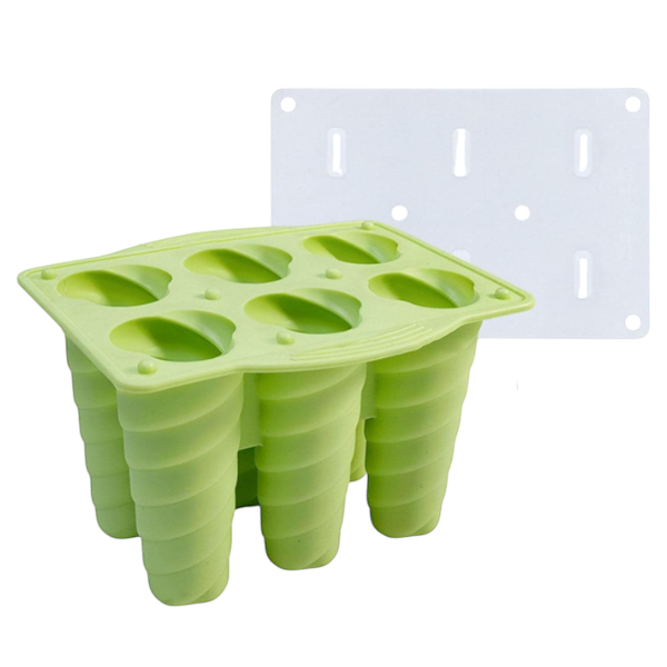 Six-Hole Silicone Ice Cream Tray With Lid - Green