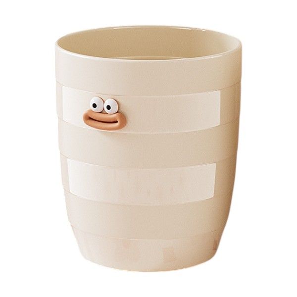 Cartoon Face Design Mini Trash Can - Beige
