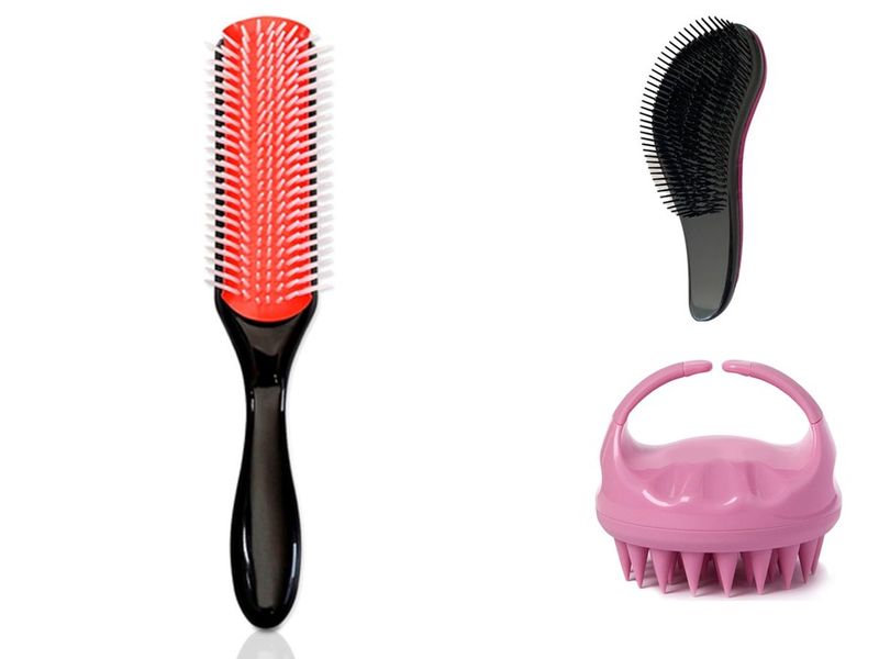 S-Shaped Detangling Hair Brush + 9 Row Detangler + Shampoo Brush(01) combo
