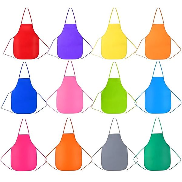12 PK-Children's Artists Fabric Aprons 12 colors Sleeveless Stain-Resistant