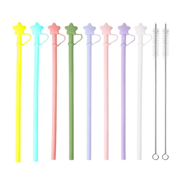 8 Pack Reusable Silicone Straws with Straw Covers and 2 Brushs (30oz&amp;40oz)